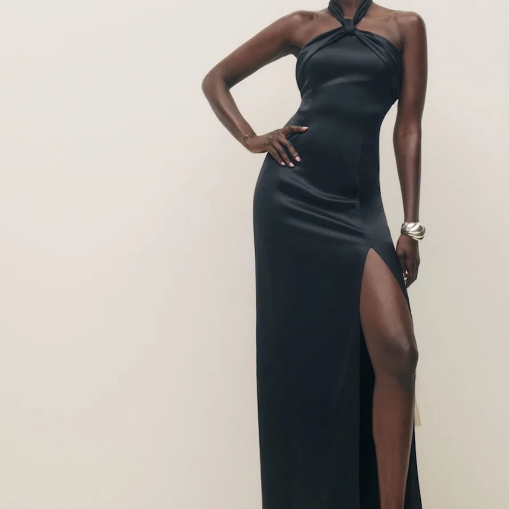 Reformation Kavi Black Satin Dress